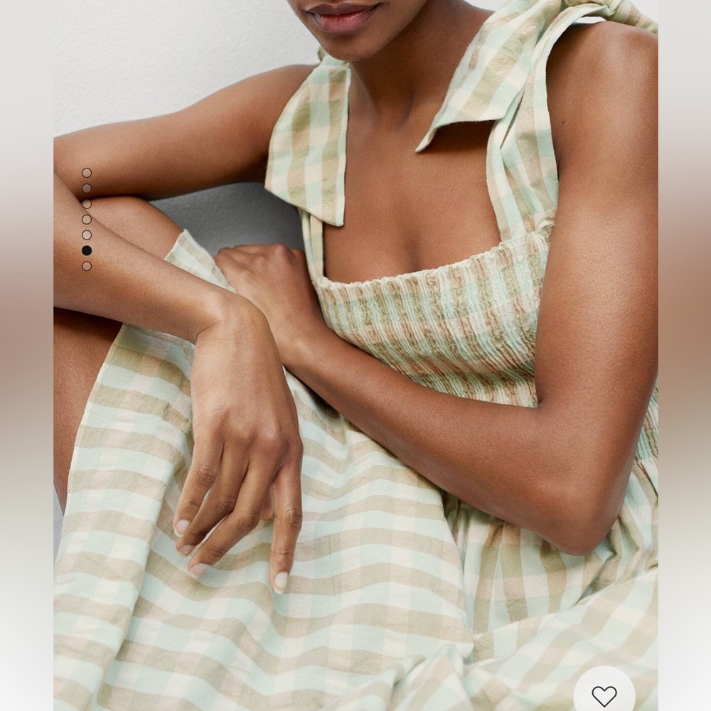 Mango Green and Cream Checkered Midi Dress - Picture 4 of 9